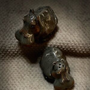 Ceramic Hippo Salt and Pepper Shakers - Brown